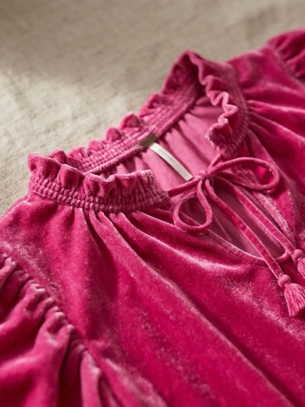 Free People Velvet Peasant Blouse - Fuchsia